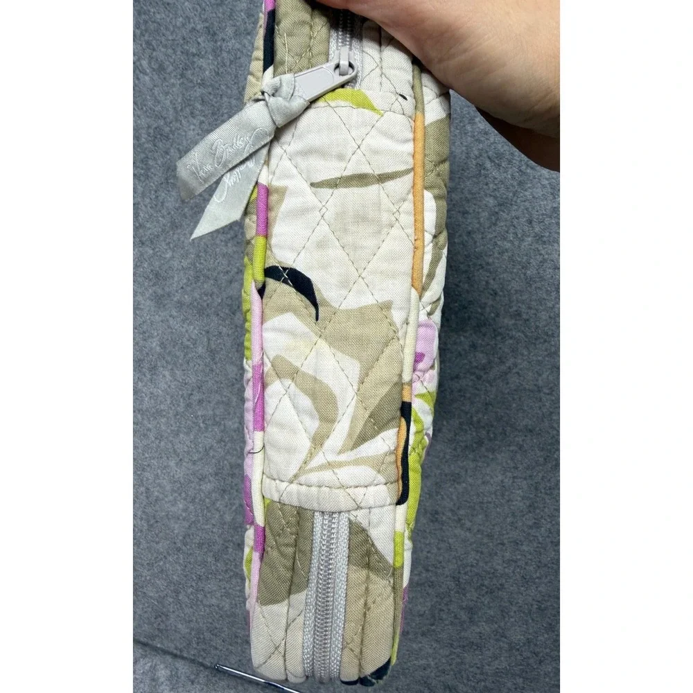 Vera Bradley Quilted Floral Tech Organizer Cosmetic Bag Purple Green Tan Heart